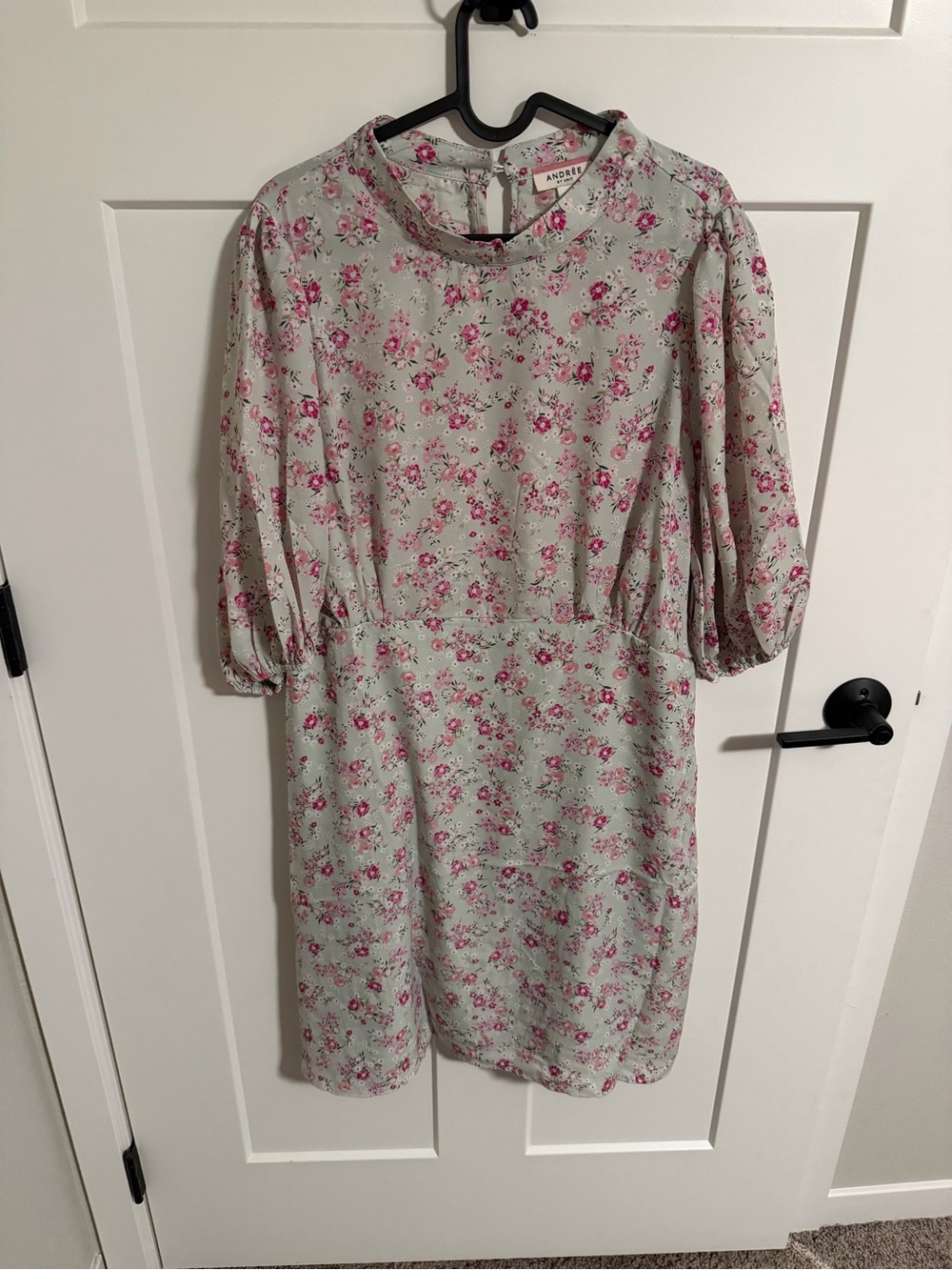 ANDREE BY UNIT Light Green Floral Mini Dress with Pink Flowers